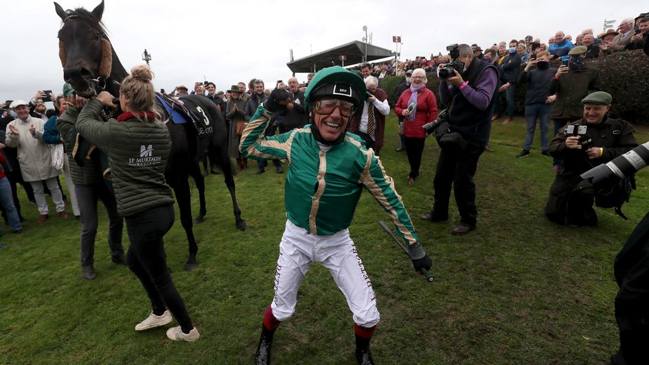 Frankie Dettori celebrates after winning on Trueba at Bellewstown