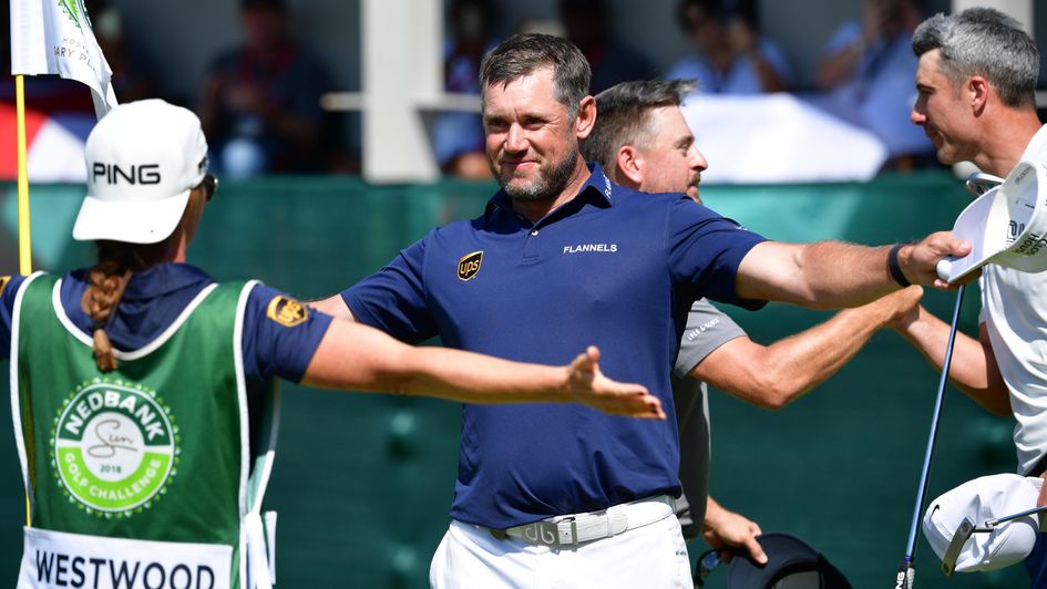 Lee Westwood celebrates his thrilling victory