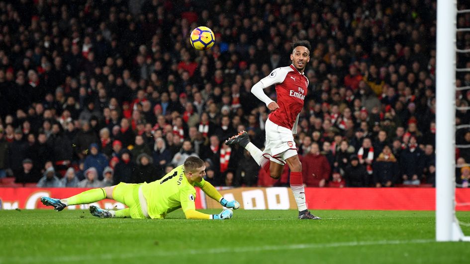 Pierre-Emerick Aubameyang scores his first Arsenal goal