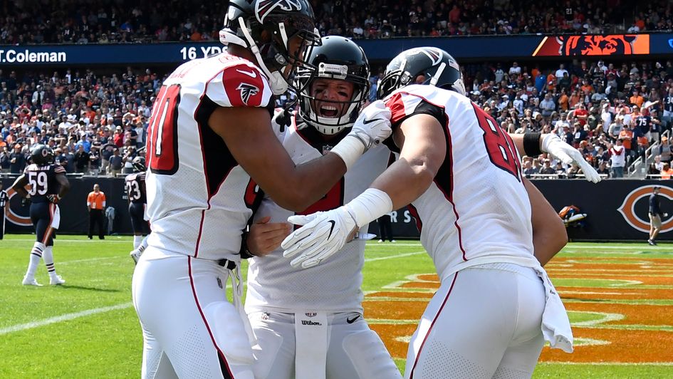 Atlanta Falcons players celebrate a touchdown