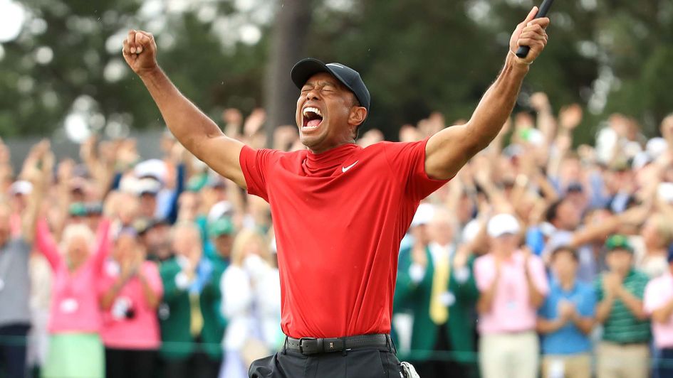 Tiger Woods celebrates winning The Masters at Augusta