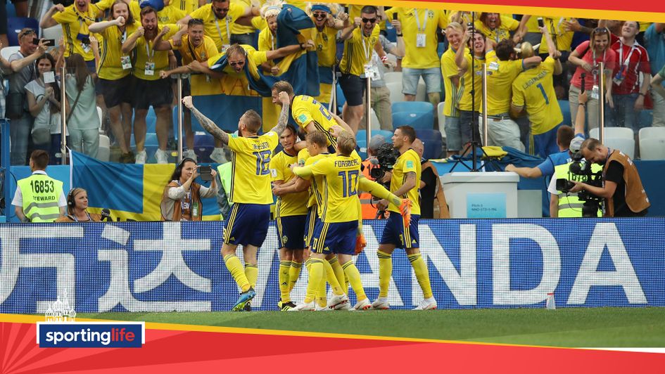 Sweden celebrate their winning goal against South Korea