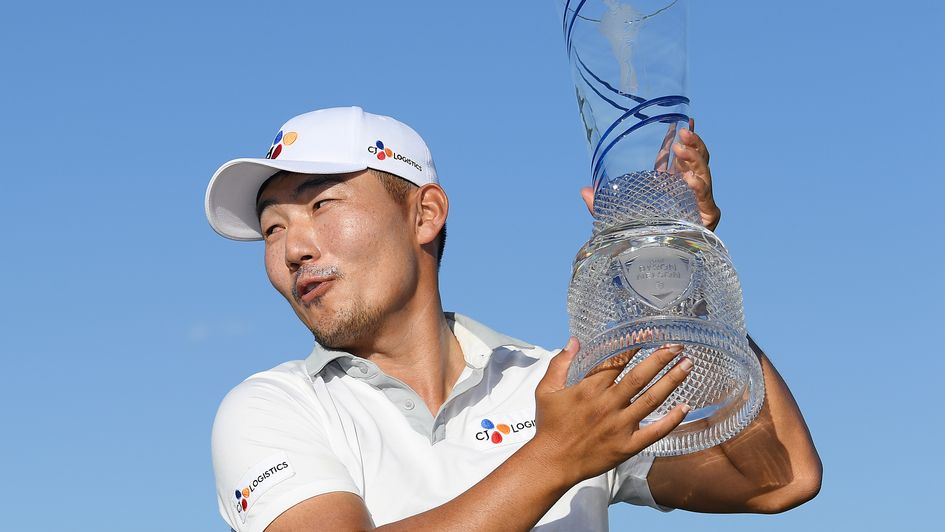 Sung Kang with his first PGA Tour trophy