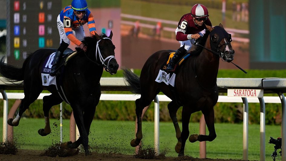 Dornoch and jockey Luis Saez cross the line ahead of Mindframe