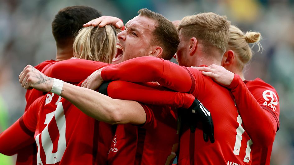 David Raum celebrates a Leipzig goal