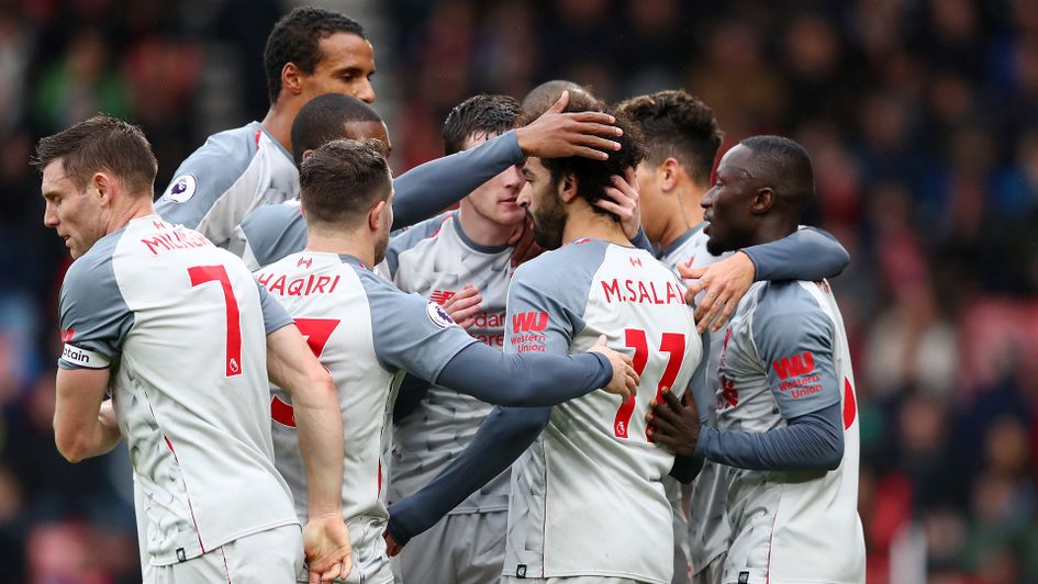 Mohamed Salah celebrates after scoring against Bournemouth