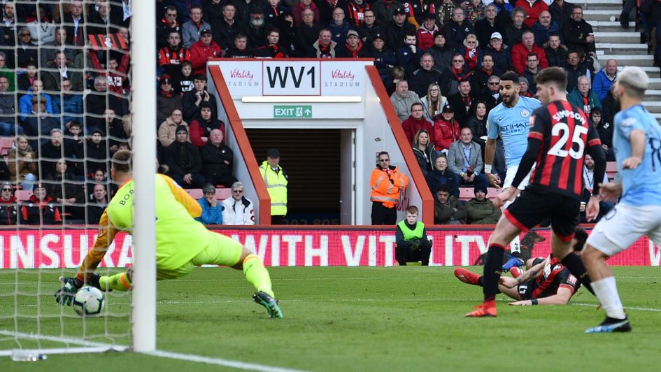 Riyad Mahrez's shot beats Bournemouth goalkeeper Artur Boruc