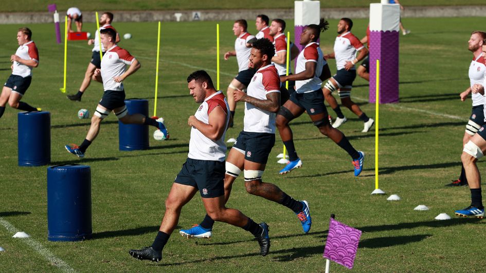 England's players in training ahead of the Rugby World Cup final