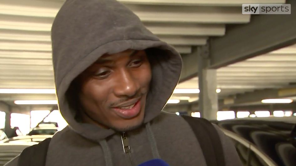 Odion Ighalo arrives in England after his move to Manchester United (image from Sky Sports)