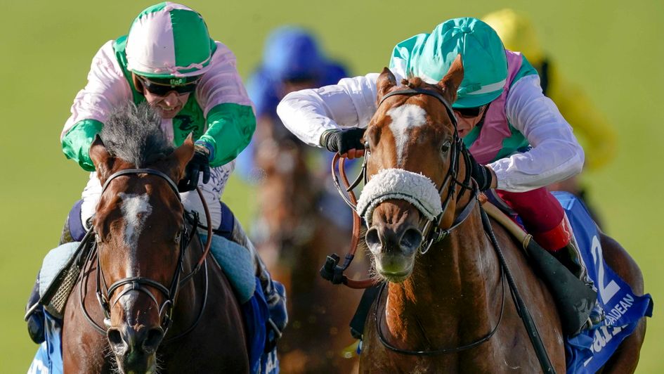 Chaldean (right) wins the Dewhurst