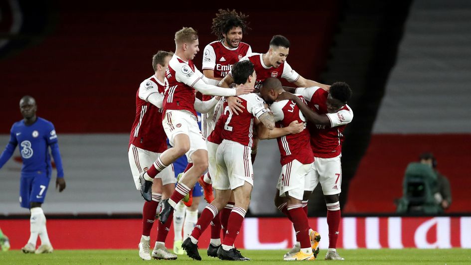 Arsenal celebrate during victory over Chelsea