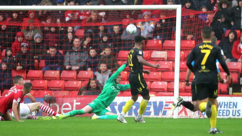 Ollie Watkins scores for Brentford at Barnsley