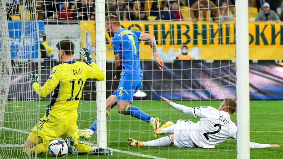 Andriy Yarmolenko scores against Bosnia in World Cup qualifying