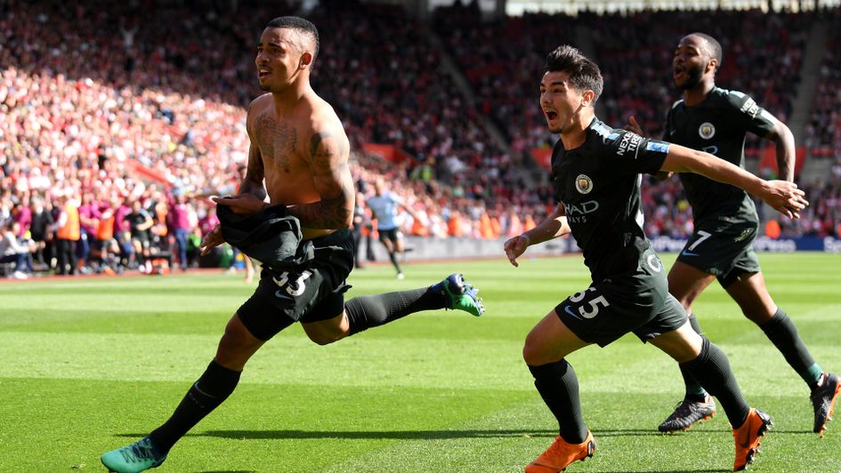 Gabriel Jesus celebrates Manchester City's winner at Southampton