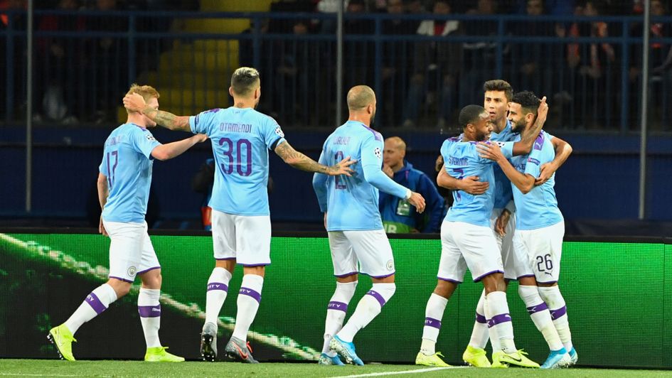 Manchester City celebrate Riyad Mahrez's goal