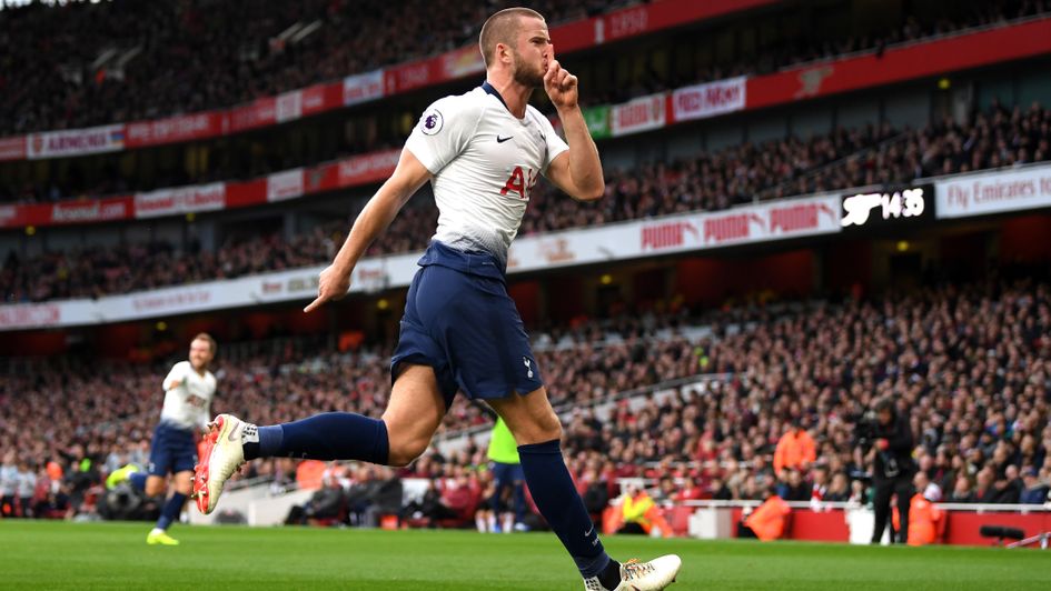 Eric Dier celebrates his goal for Tottenham in the north London derby