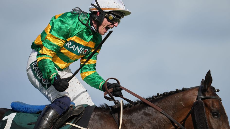 Paul Townend roars with delight after winning the Grand National aboard I Am Maximus