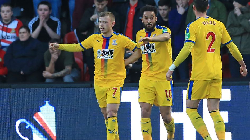 Crystal Palace celebrate Max Meyer's goal at Doncaster in the FA Cup