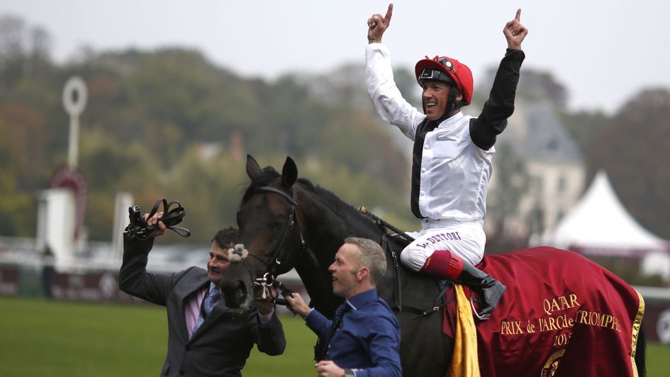 Frankie Dettori celebrates his fourth Arc on Golden Horn in 2015