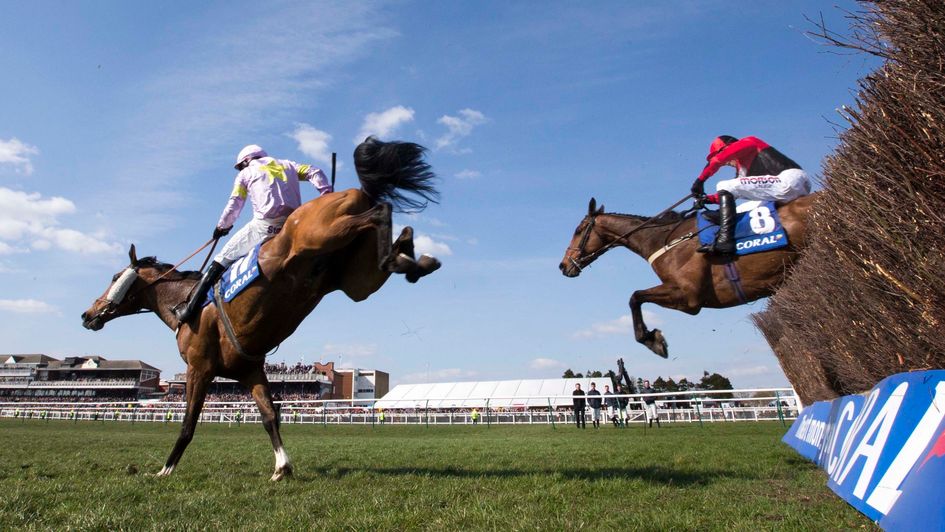 Takingrisks leads over the last in the Coral Scottish Grand National