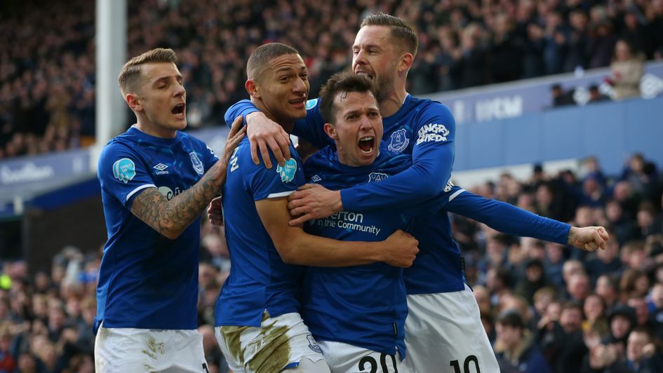 Everton celebrate Bernard's strike against Crystal Palace in the Premier League