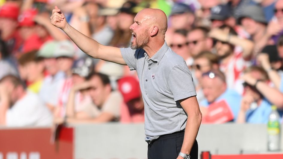 Erik ten Hag watches his Manchester United side against Brentford