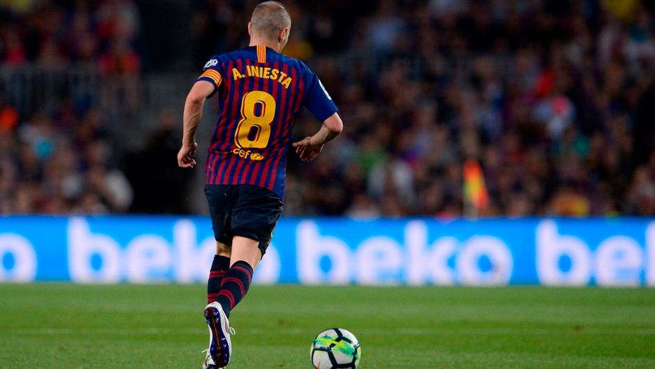 Andres Iniesta in action for Barcelona for the final time