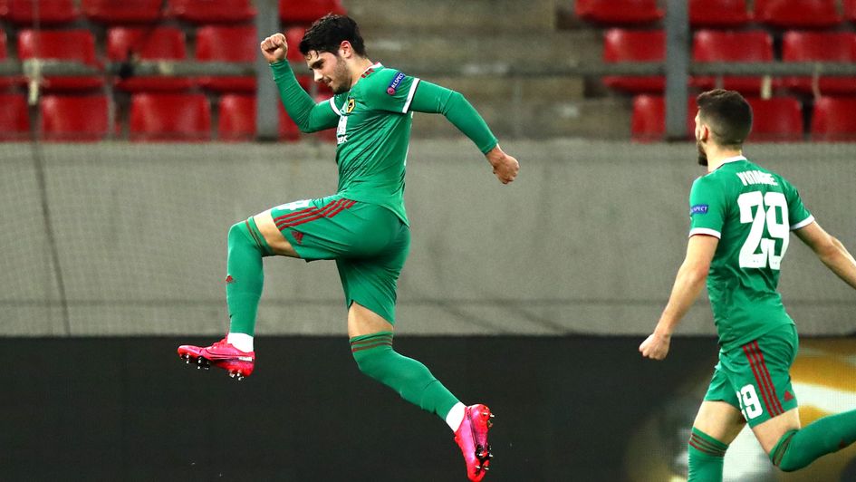 Pedro Neto celebrates his equaliser at Olympiacos