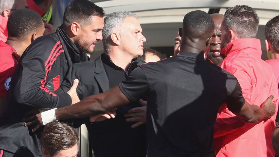 Tempers boil over with Jose Mourinho (centre) in Chelsea v Manchester United