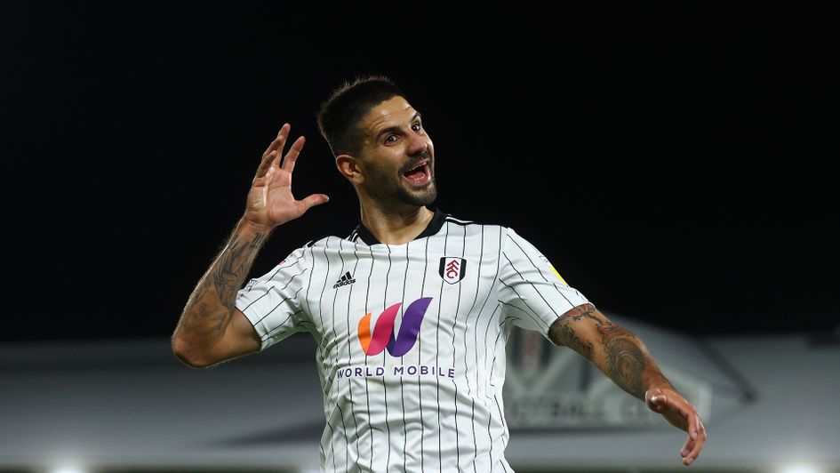 Aleksandar Mitrovic celebrates his hat-trick goal against Swansea