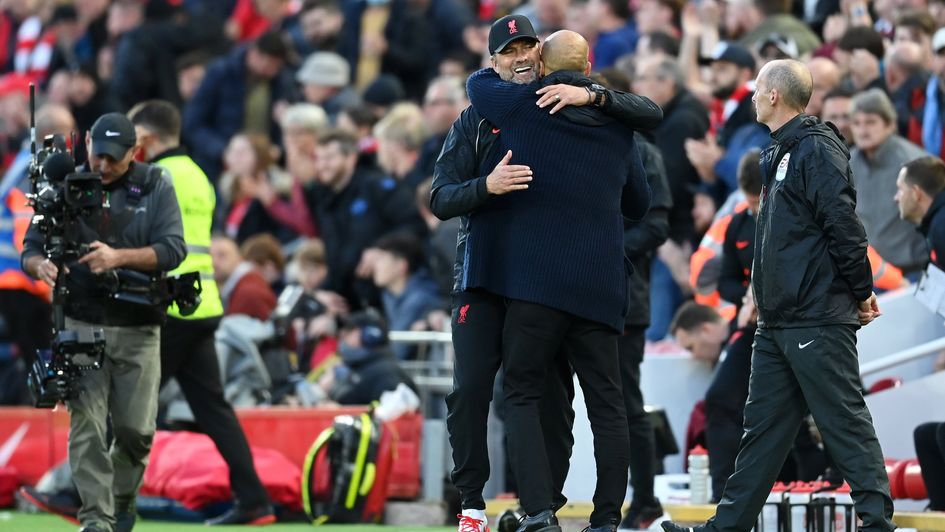 Jurgen Klopp embraces Pep Guardiola at full-time