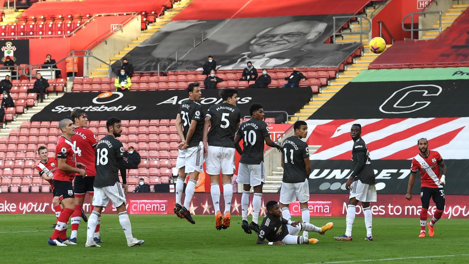 James Ward-Prowse scores a free-kick against Manchester United