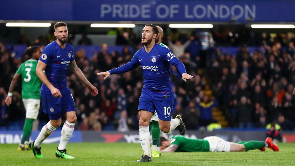 Eden Hazard celebrates his goal for Chelsea against Brighton at Stamford Bridge