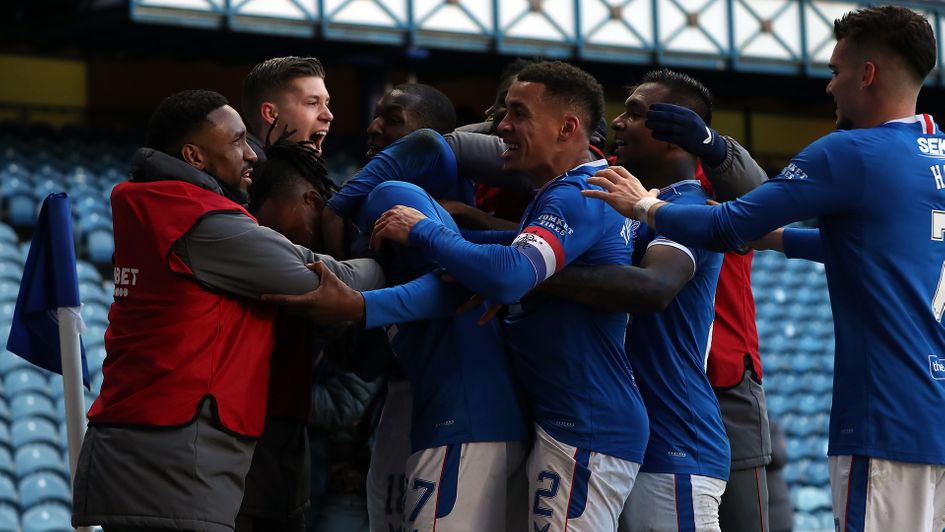 Rangers celebrate during victory over Celtic
