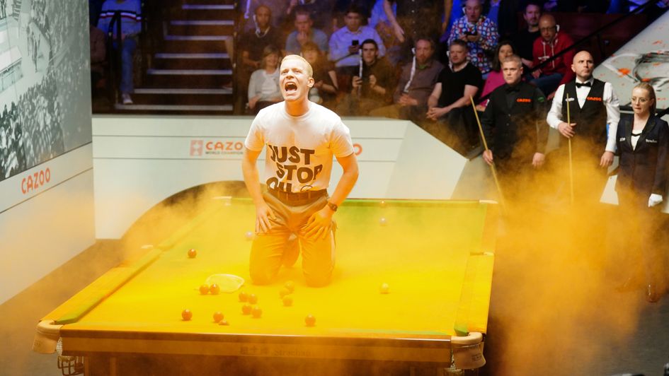 Protesters stopped play at the Crucible