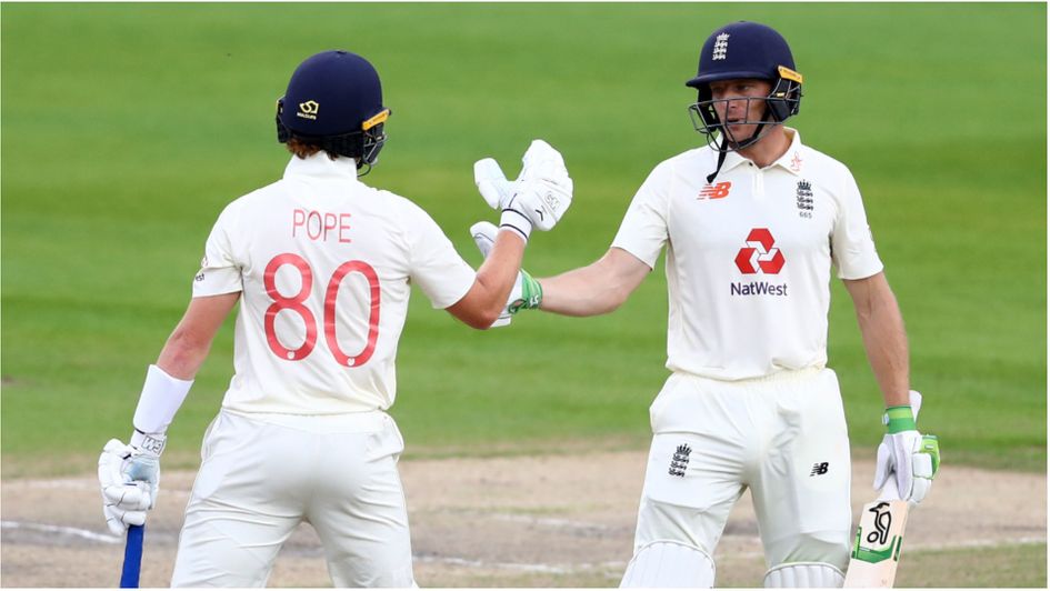 Ollie Pope and Jos Buttler in action for England against the West Indies