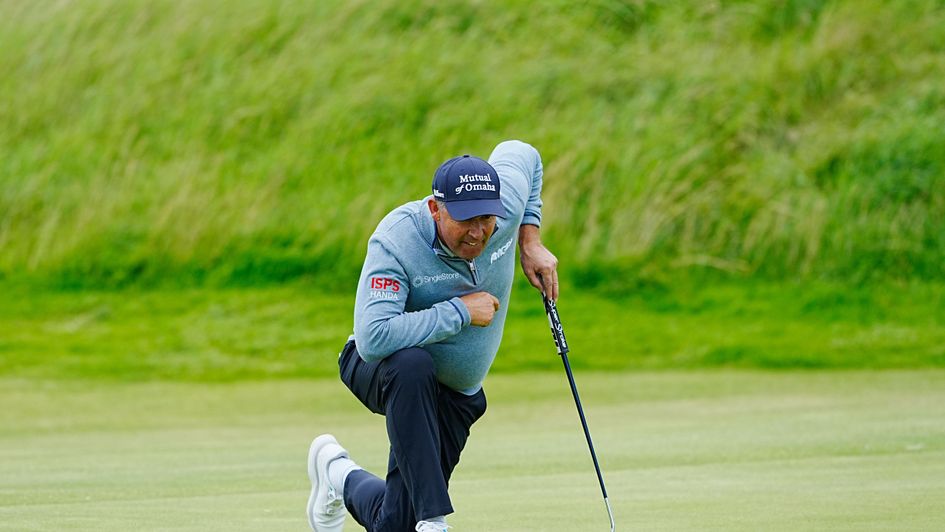 Padraig Harrington in not one but two trademark poses