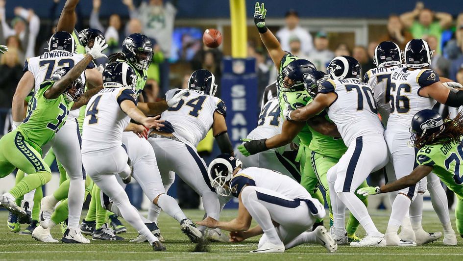 LA Rams kicker Greg Zuerlein misses a field goal against the Seattle Seahawks in the NFL