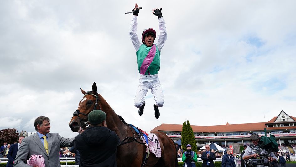 Frankie Dettori leaps from Arrest at Chester