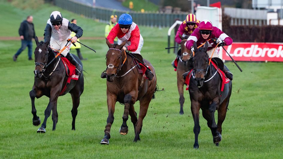 Gerri Colombe (left) rallies to win the feature