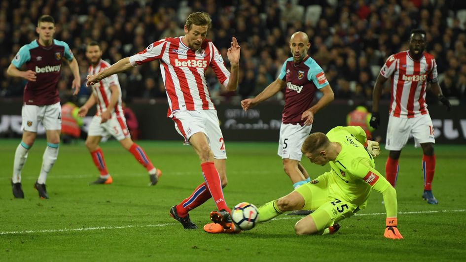 Peter Crouch makes it 1-0 for Stoke against West Ham