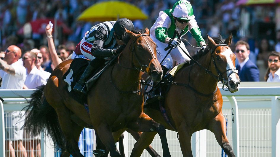 Laureate Crown, ridden by Jamie Spencer, gets up on the rail