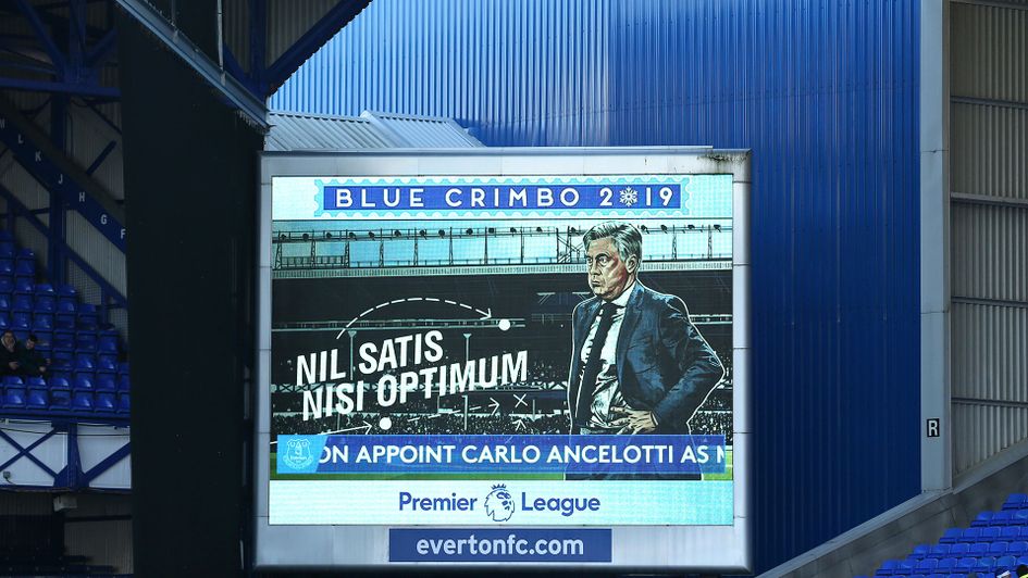 The Goodison Park big screen breaks the Carlo Ancelotti news