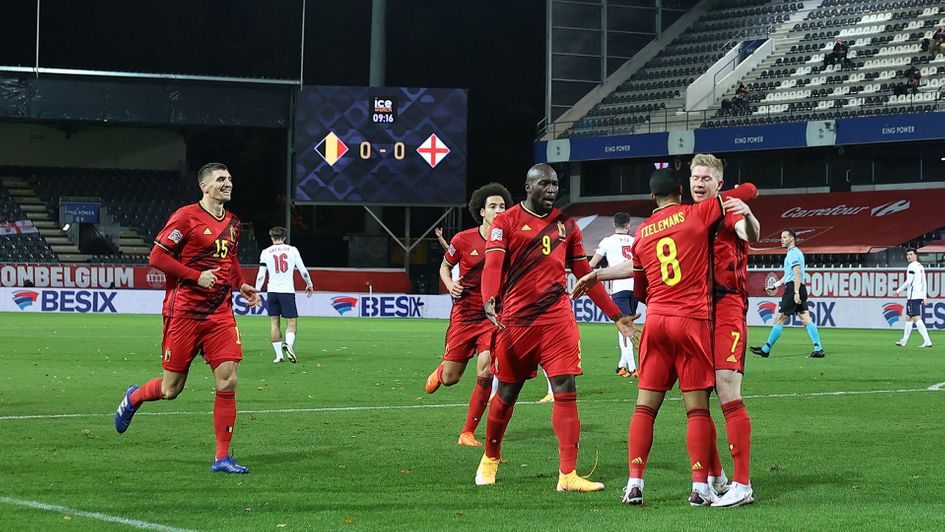 Belgium celebrate Youri Tielemans' goal against England