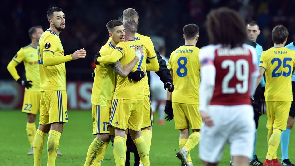 BATE Borisov celebrate their win over Arsenal