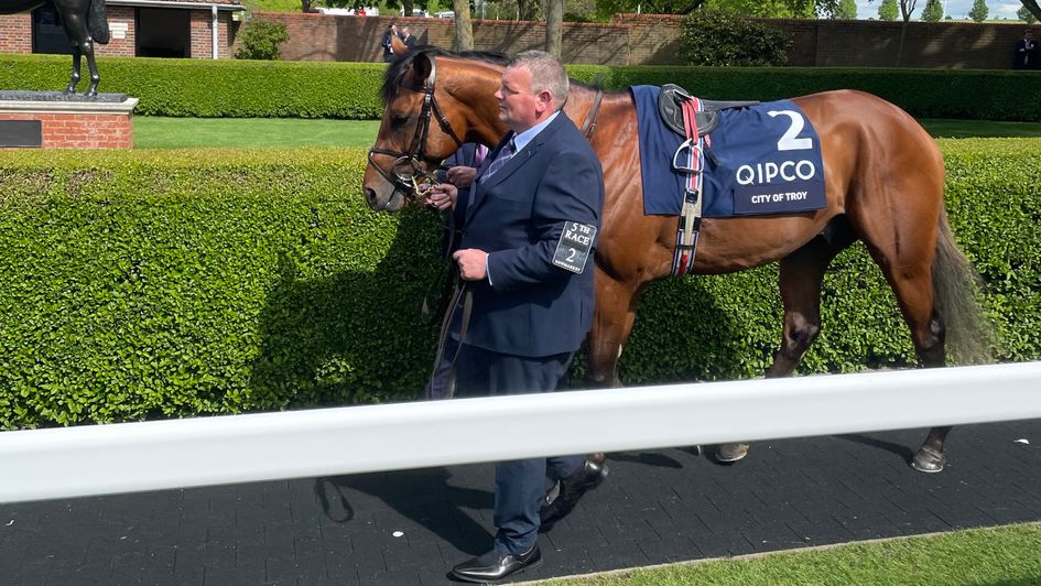 City Of Troy: Calm in the pre-parade ring at Newmarket