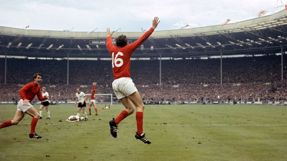 Martin Peters celebrates scoring in the World Cup final
