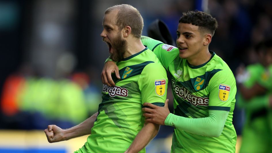 Norwich celebrate Teemu Pukki's goal at Millwall
