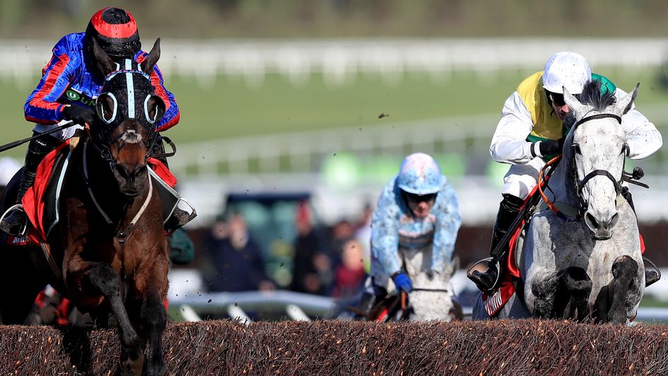 Beware The Bear leads Vintage Clouds over the last at Cheltenham