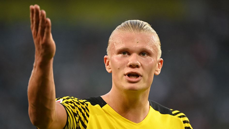 Erling Haaland celebrates a goal for Borussia Dortmund